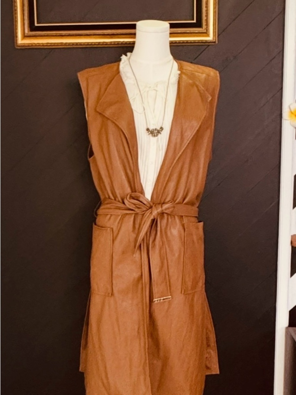 Marc New York Brown Sleeveless Leather Trench Vest - Picture 2 of 9